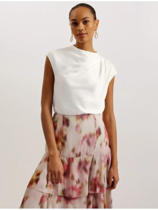 Misrina Drape Neck Detail Satin Top<Ted Baker Best Sale