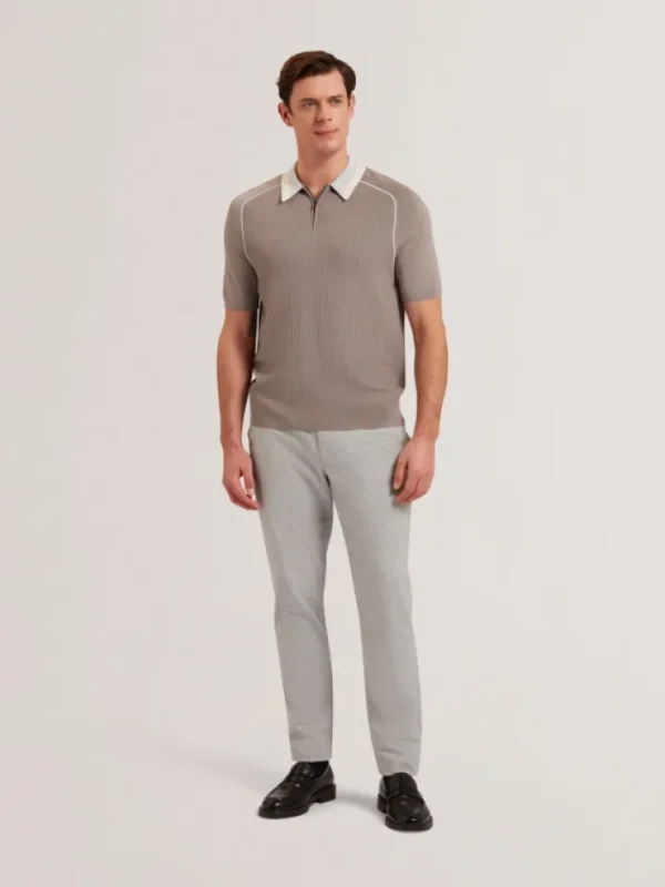 Paxto Textured Zip Polo With Striped Collar<Ted Baker Sale