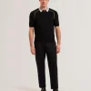 Paxto Textured Zip Polo With Striped Collar<Ted Baker Outlet