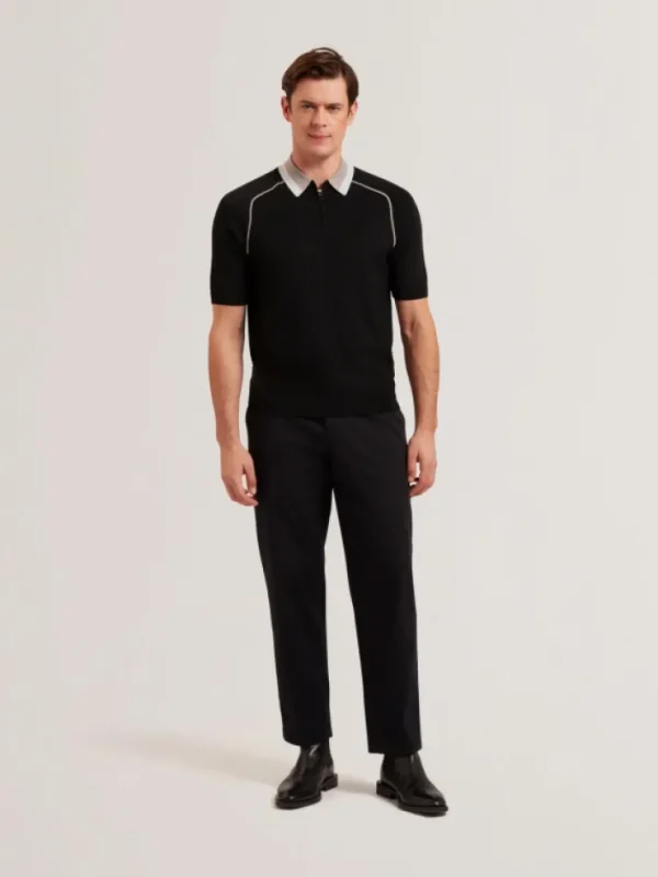 Paxto Textured Zip Polo With Striped Collar<Ted Baker Outlet