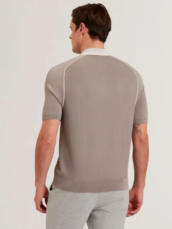 Paxto Textured Zip Polo With Striped Collar<Ted Baker Sale