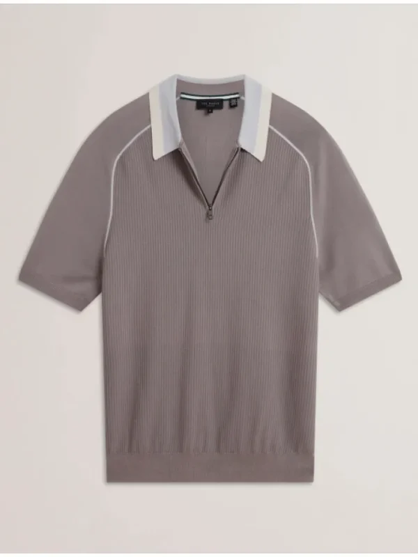 Paxto Textured Zip Polo With Striped Collar<Ted Baker Sale