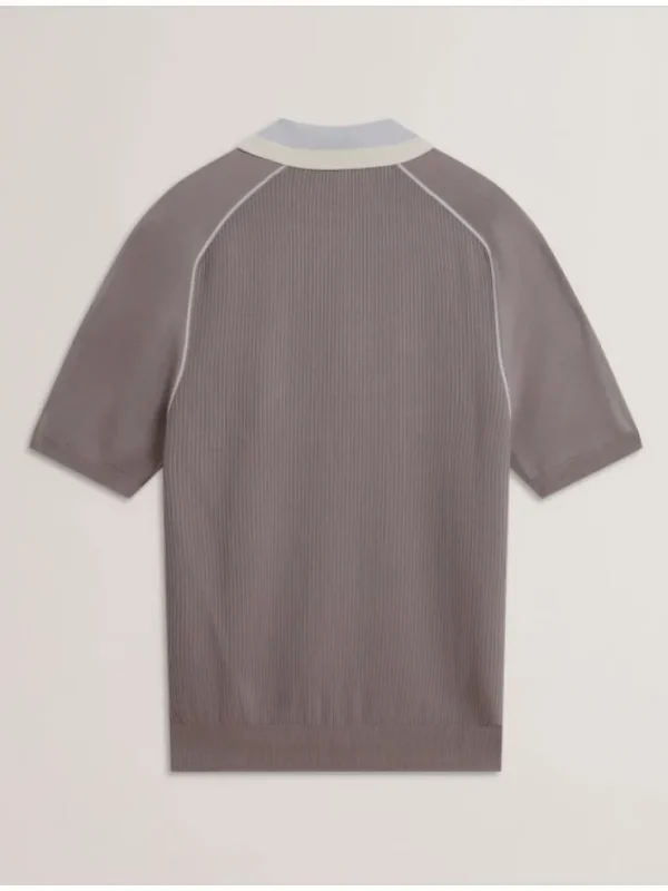 Paxto Textured Zip Polo With Striped Collar<Ted Baker Sale
