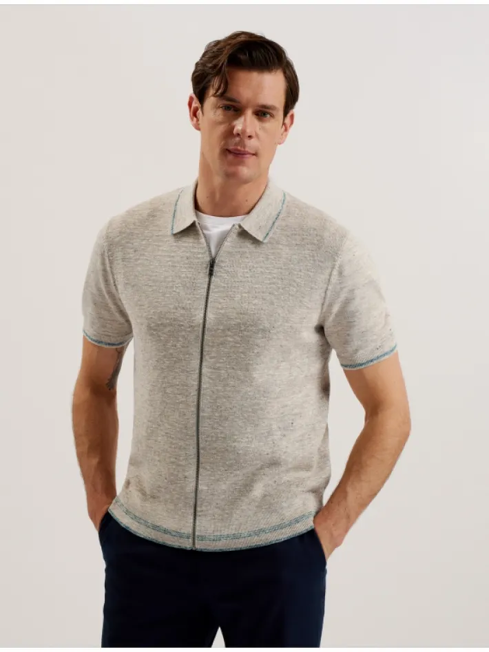 rojor_short_sleeve_zip_th_0-1.webp Rojor Short Sleeve Zip Through Textured Front Polo<Ted Baker Outlet
