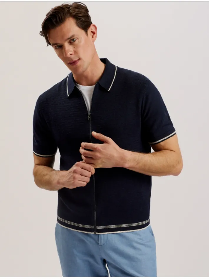 rojor_short_sleeve_zip_th_0.webp Rojor Short Sleeve Zip Through Textured Front Polo<Ted Baker Hot