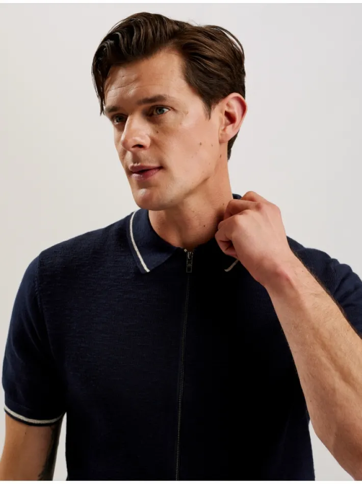 rojor_short_sleeve_zip_th_3.webp Rojor Short Sleeve Zip Through Textured Front Polo<Ted Baker Hot