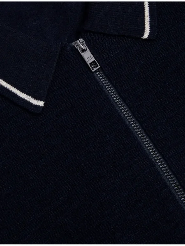 Rojor Short Sleeve Zip Through Textured Front Polo<Ted Baker Hot