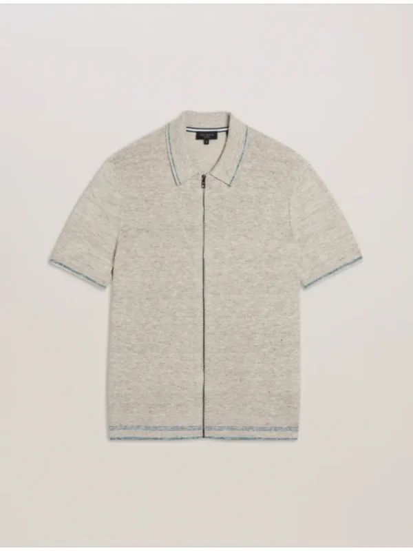 Rojor Short Sleeve Zip Through Textured Front Polo<Ted Baker Outlet