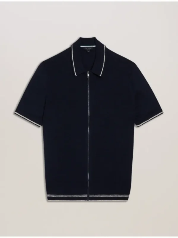 Rojor Short Sleeve Zip Through Textured Front Polo<Ted Baker Hot