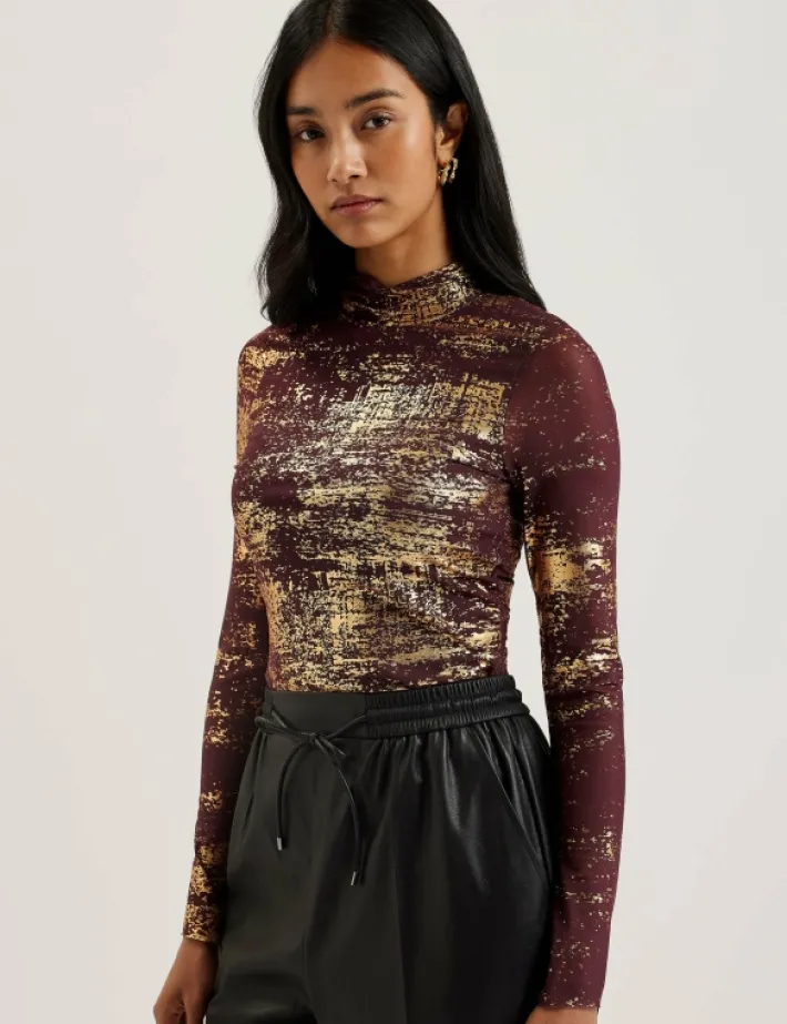 sofiy_foil_print_high_nec_0.webp Sofiy Foil Print High Neck Mesh Top<Ted Baker Discount
