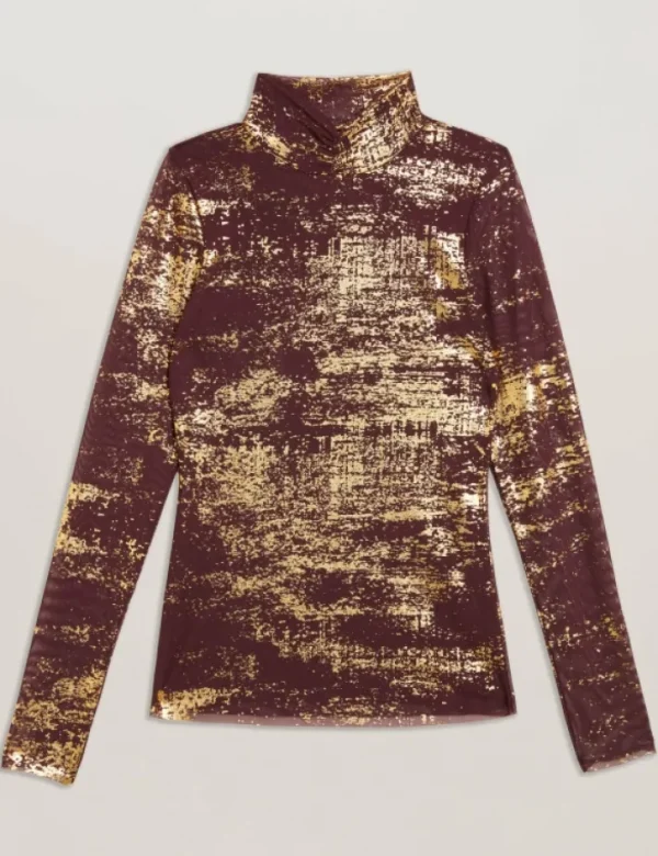 Sofiy Foil Print High Neck Mesh Top<Ted Baker Discount