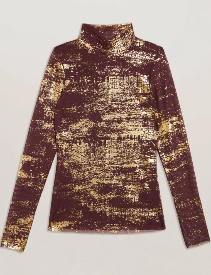 sofiy_foil_print_high_nec_6.webp Sofiy Foil Print High Neck Mesh Top<Ted Baker Discount