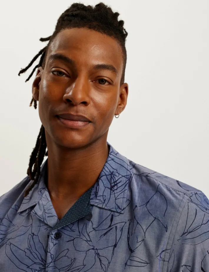 terroni_short_sleeve_flor_1.webp Terroni Short Sleeve Floral Chambray Cotton Shirt<Ted Baker Cheap