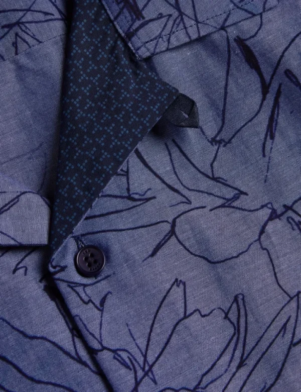Terroni Short Sleeve Floral Chambray Cotton Shirt<Ted Baker Cheap