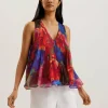 Vernoge Organza Tropical Bloom V-neck Pleated Top<Ted Baker Cheap