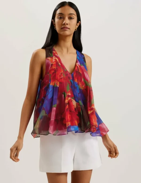 Vernoge Organza Tropical Bloom V-neck Pleated Top<Ted Baker Cheap