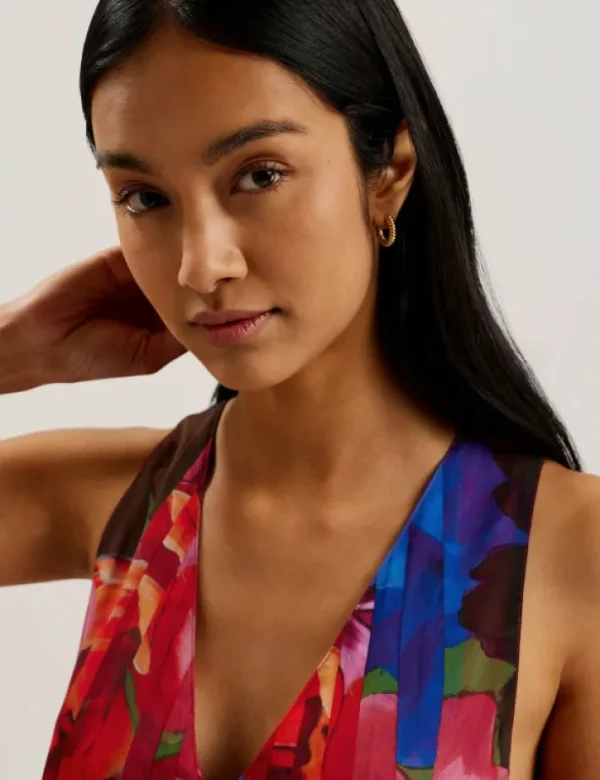 Vernoge Organza Tropical Bloom V-neck Pleated Top<Ted Baker Cheap