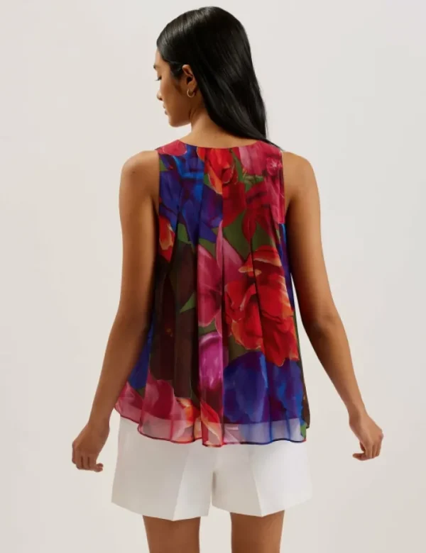 Vernoge Organza Tropical Bloom V-neck Pleated Top<Ted Baker Cheap