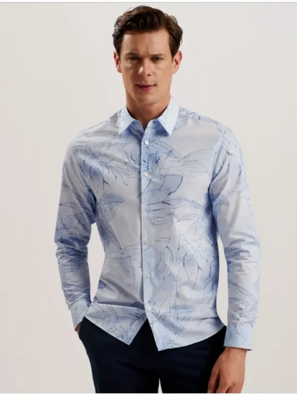 Walesby Sketched Floral Print Cotton Shirt<Ted Baker Best Sale